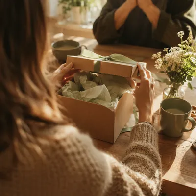 Joyful Gift Box Surprise at Kitchen Table