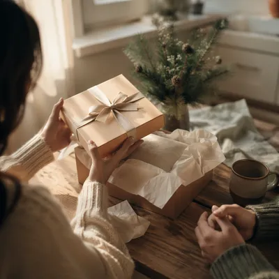 Joyful Gift Opening at Cozy Kitchen Table