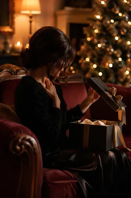 Joyful Gift Opening in Festive Living Room
