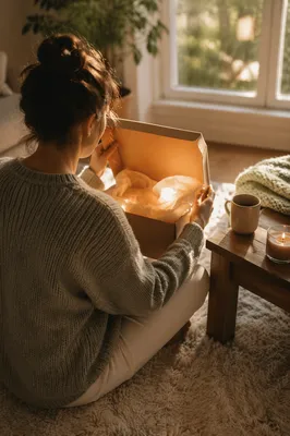 Joyful Gift Opening in Cozy Living Room