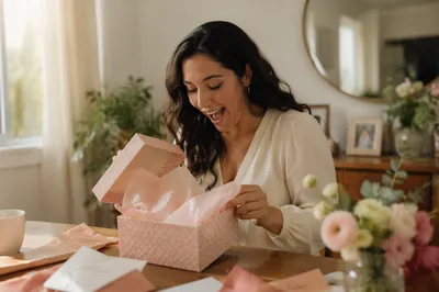 Woman Opening Gift Box with Joy