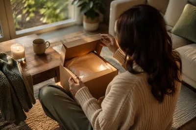 Joyful Gift Opening in Cozy Living Room