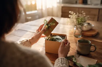 Joyful Morning Gift Surprise at Kitchen Table