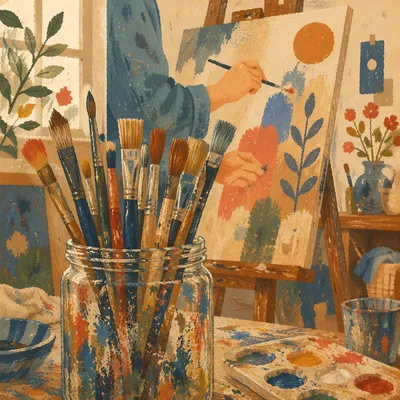 Paintbrush Jar in Cozy Art Studio