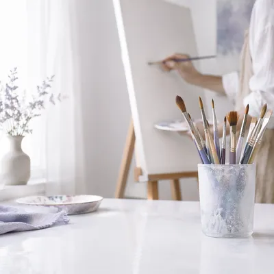 Quiet Art Studio Paintbrushes and Canvas