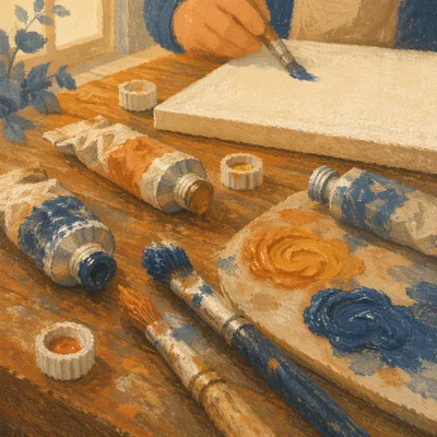 Cozy Art Studio Painting Workspace