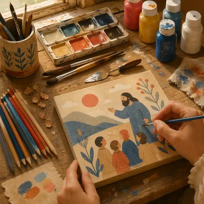 Hands Painting Canvas in Cozy Art Studio