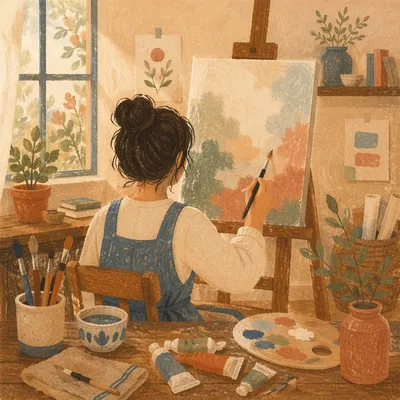 Quiet Painting Hobby in Cozy Art Studio