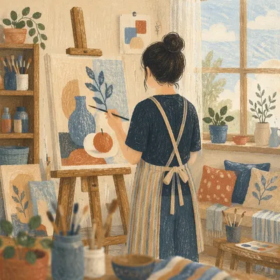Cozy Home Art Studio Painting Scene