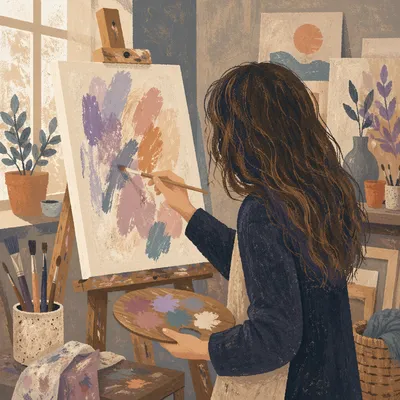 Creative Painting Hobby in Cozy Studio