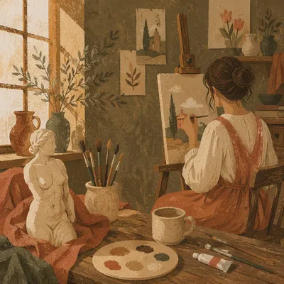 Cozy Studio Hobby Artist Painting Canvas