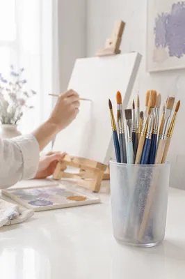 Quiet Home Art Studio With Paintbrushes