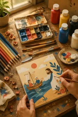 Hands Painting Canvas in Cozy Art Studio