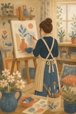Cozy Home Art Studio Painting Scene