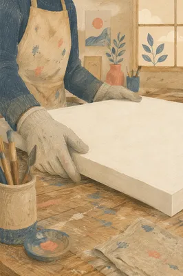 Quiet Artist Hands Preparing Blank Canvas