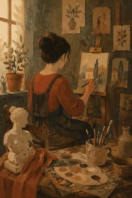 Hobby Artist Painting in Cozy Studio