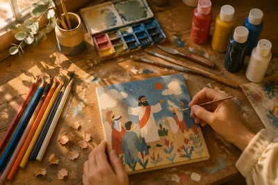 Hands Painting Canvas in Cozy Art Studio