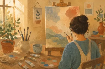 Quiet Painting Hobby in Cozy Studio