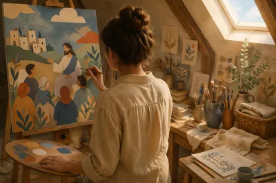 Hobby Artist Painting in Cozy Attic Studio