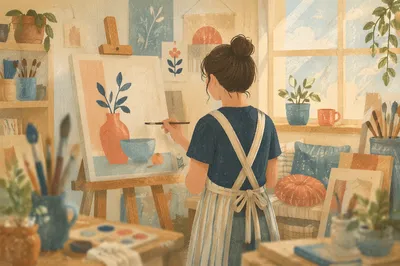 Cozy Home Art Studio Painting Scene