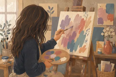 Creative Painting Hobby in Cozy Studio