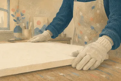 Hobby Artist Preparing Canvas in Quiet Studio