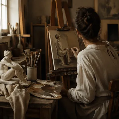 Hobby Artist Painting in Cozy Studio