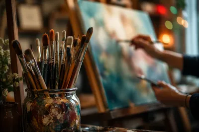 Paintbrush Jar in Cozy Art Studio