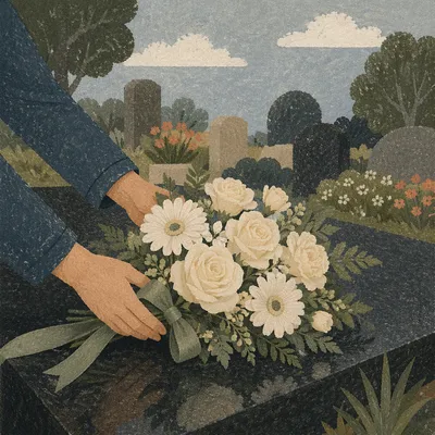 Quiet Farewell Flowers on Grave Memorial