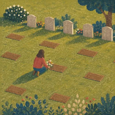 Quiet Cemetery Flower Memorial Tribute