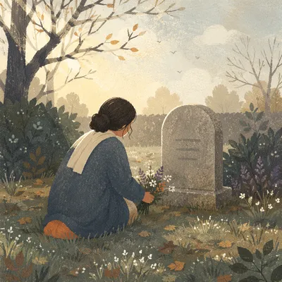 Quiet Memorial Flower Offering at Dawn