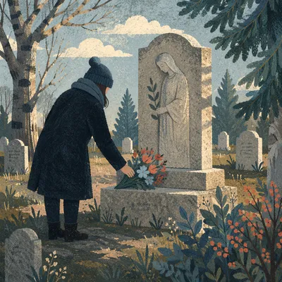Tender Cemetery Visit With Memorial Flowers
