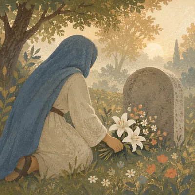 Peaceful Flowers Laid at Countryside Grave