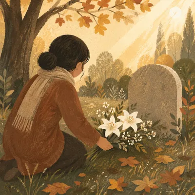 Tender Flowers at a Quiet Grave Memorial