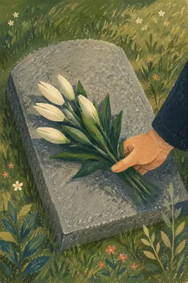 Respectful Hand Placing Lilies on Grave