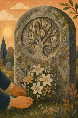 Hands Placing Flowers at Grave Memorial