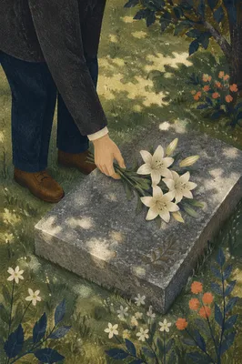 Respectful Flower Tribute at Quiet Grave Memorial