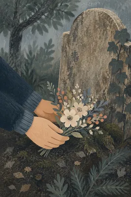 Hands Placing Flowers on Grave Memorial