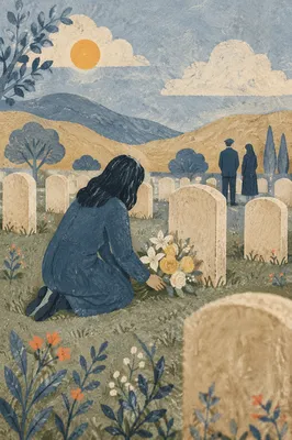 Quiet Cemetery Flower Memorial Tribute