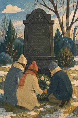 Tender Winter Grave Memorial with Evergreen Wreath