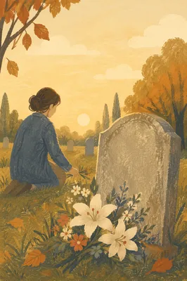 Flowers Placed at a Quiet Grave Memorial