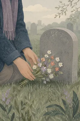 Wildflowers Placed at Quiet Grave Memorial