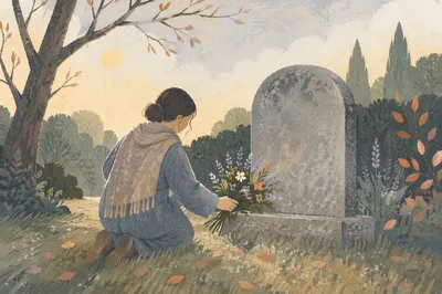 Quiet Memorial Moment in Garden Cemetery