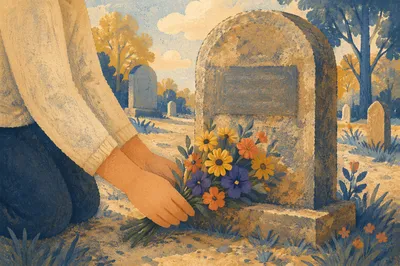 Tender Flowers Placed at Quiet Grave Memorial