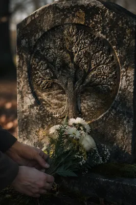 Flowers Placed on Peaceful Grave Memorial