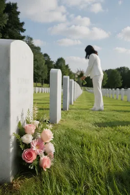 Respectful Flower Offering at Cemetery Memorial