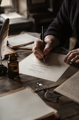 Vintage Calligraphy Practice at Wooden Desk