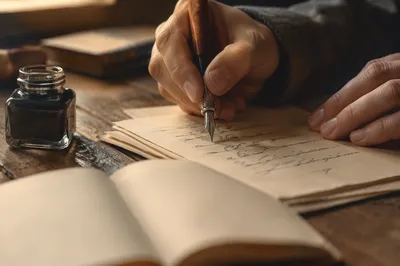 Quiet Calligraphy Practice on Wooden Desk