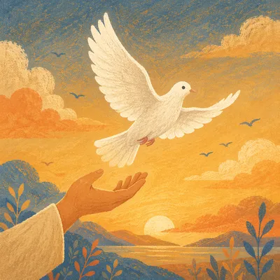 Hand Releasing Dove into Sunset Sky