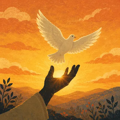 Hand Releasing Dove Into Sunset Sky